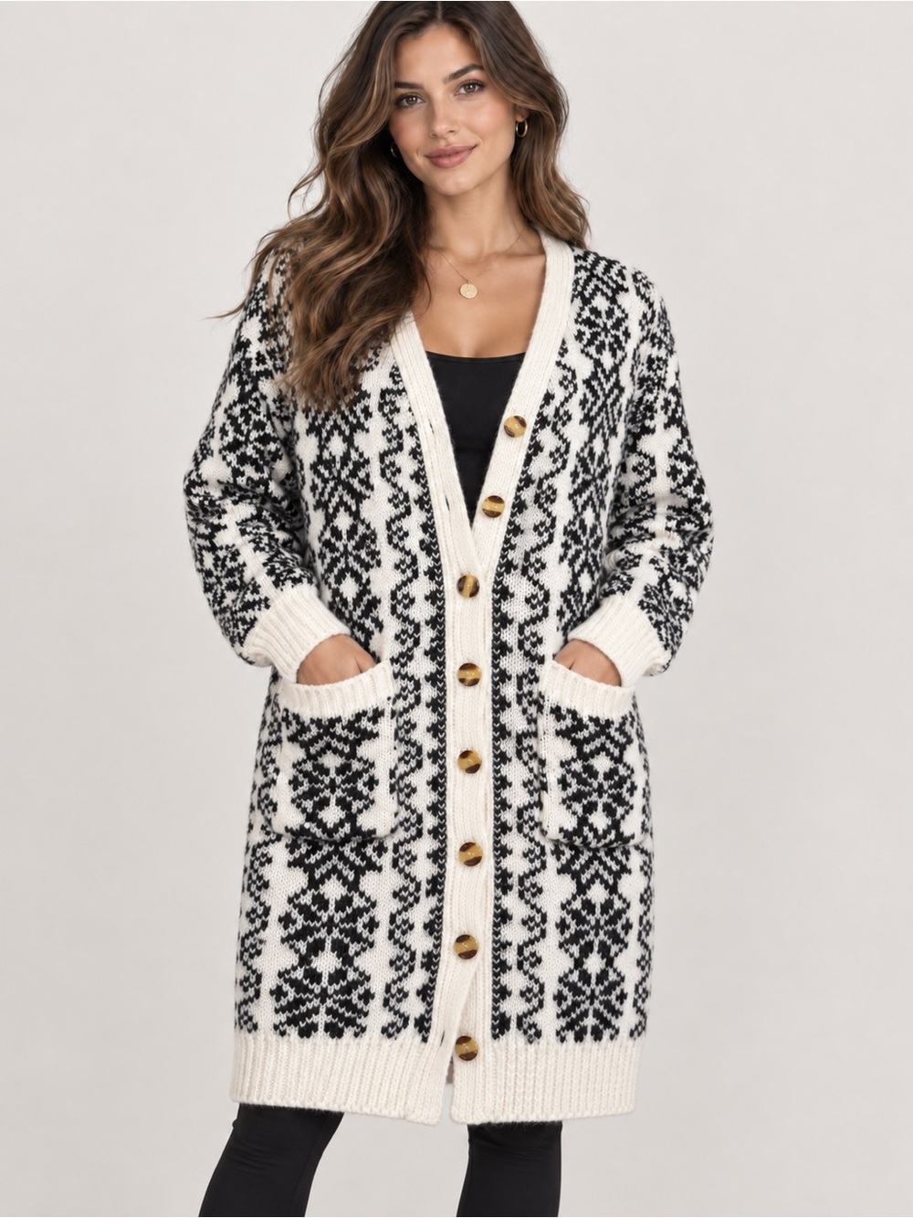 Lulus Long Cardigan Black/White
